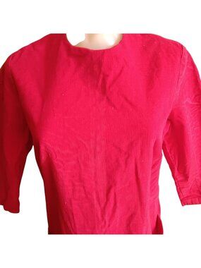 sz 6 True Vintage Dress 60's Handmade 1OF1 Red Corduroy 3/4 Sleeves & Pockets